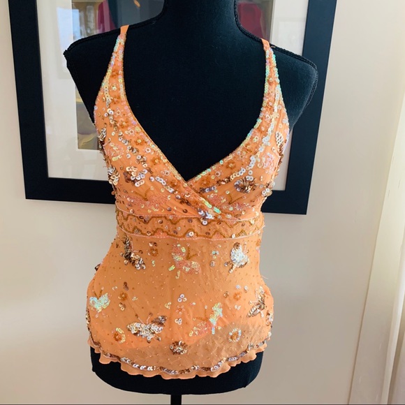 bebe Tops - Bebe orange sequined top xs